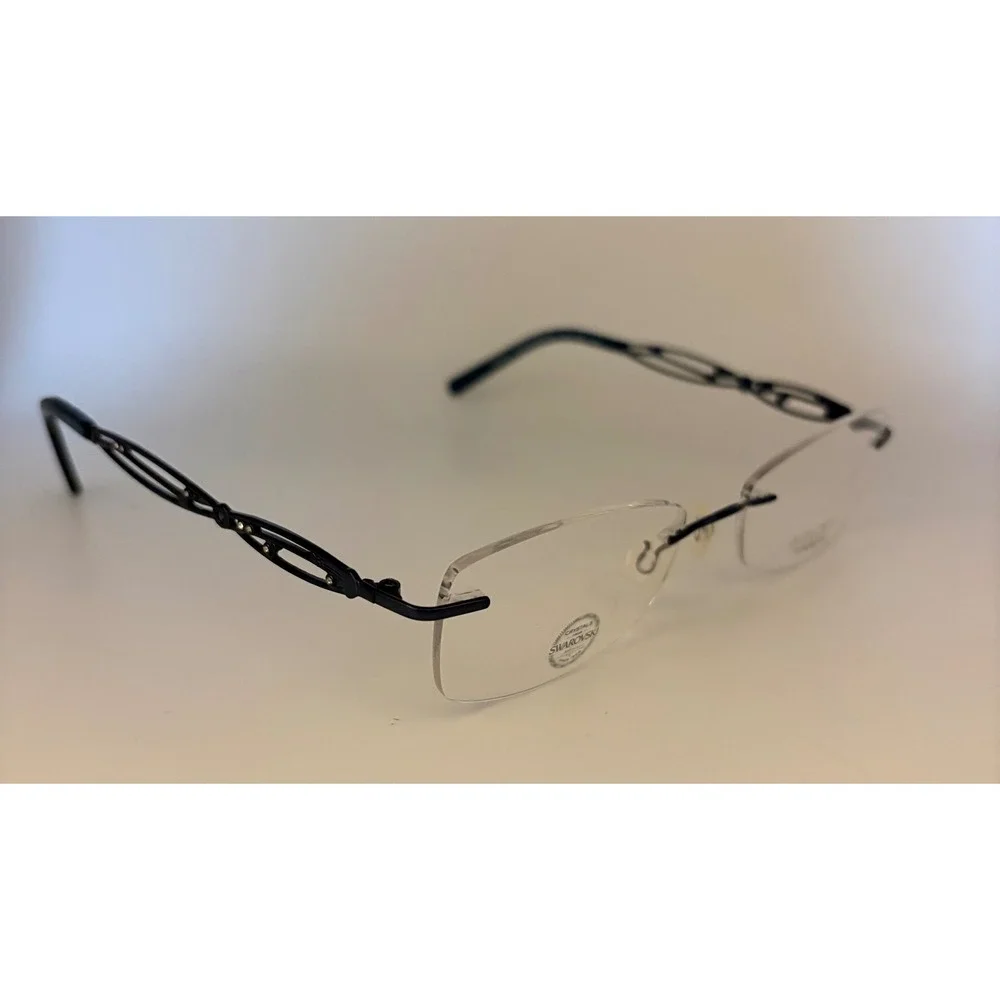 Airlock Enchantment 201 Titanium Rimless Eyeglasses Teal Swarovski Crystal 52mm